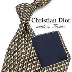 【美品】Christian Dior ネクタイ ストライプ 幾何学模様 ネイビー