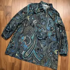 美品　上質素材　絹と毛　ブラウスペイズリー柄 長袖シャツ　ブラウス　チュニック春
