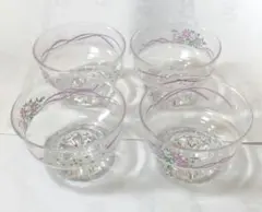 ガラス デザートカップ アイスクリームカップ 4個セット 花柄 昭和レトロのサムネイル