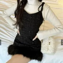 グレイル ファーラメツイードミニキャミワンピース GRL 黒