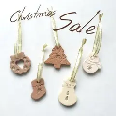 早割　ミニチュア　クリスマス　陶　オーナメント　ハンドメイド　ツリー　リース　白