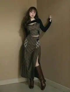 ANDMARY チェック セットアップ ベージュ