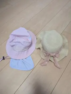 2点セット！！日よけ付きバケットハットとストローハット
