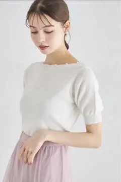 パール付き スカラネック ラメ ニット プルオーバー tocco closet