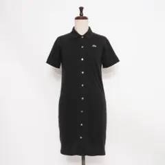 LACOSTE ワンポイントロゴ鹿の子ポロワンピース ブラック サイズ38