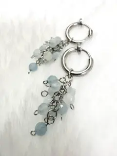 20．天然石フープイヤリング アクアマリン シルバー 3月誕生石