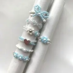 143★ ハンドメイド　ビーズリング まとめ売り　水色