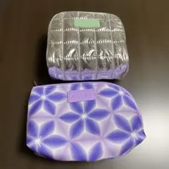 CLINIQUE　シルバー 紫 花柄 ポーチ 2点セット