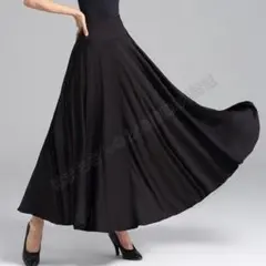 社交ダンス ロングスカート 黒 フレア ワルツ タンゴ 練習着 レッスン着 衣装のサムネイル