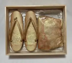 佐賀錦　金　花柄草履　バッグセット　箱付き　美品　和装　23cm