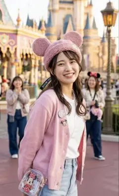ミッキーマウス耳つきピンクボア帽子キャップ東京ディズニーリゾート