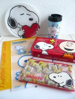 スヌーピー　SNOOPY　ガラスプレート　空き缶　タンブラー　ファイル　セット