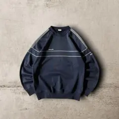 80s old adidasデサント製スウェットトレフォイル刺繍ロゴ紺ネイビーM