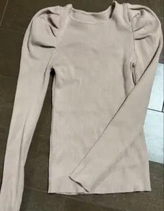 cocomomoリブ編みパフスリーブ長袖トップス ピンク