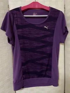 PUMA プーマ スポーツウェア Tシャツ M 紫 総柄 切替 速乾