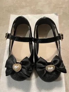 ブラックリボン ラメ パンプス　フォーマルシューズ