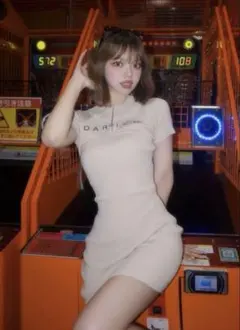 お値下げ中♡darichハーフジップリブニットミニワンピース