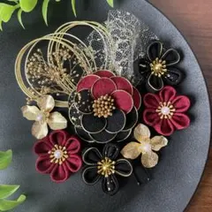 つまみ細工 髪飾り 成人式 卒業式 前撮り 振袖髪飾り えんじ色系【339】