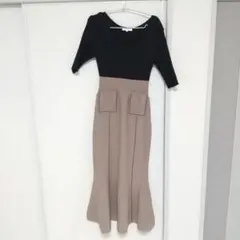 rienda試着のみ★ 半袖バイカラーニットワンピース F