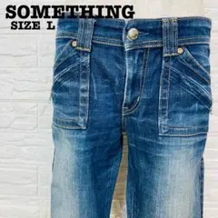 美脚 SOMETHING サムシング フレアデニムパンツ インディゴ L