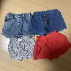 4点セット ショートパンツ デニム 赤 花柄