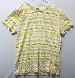 新品レア★【フラボア】パスタいっぱい柄★ボーダー風デザイン半袖Tシャツ/春夏 白のサムネイル