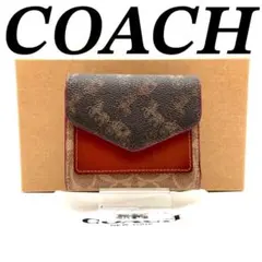 コーチ 三つ折り財布 レザー ベージュ ブラック ブラウン 美品 70825