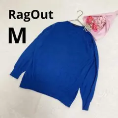 RagOut ラグアウト Vネックニットセーター 長袖 無地 ブルー M