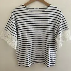 ハニーズ、袖レースボーダー半袖Tシャツ