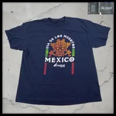 ギルダン メキシコ Tシャツ 2XL 紺 死者の日 スカル クルーズ 古着 半袖のサムネイル
