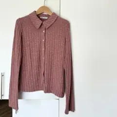 ZARA リブ編みピンク長袖シャツ
