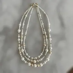 パール 3連ネックレス ホワイト ゴールド