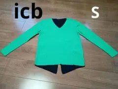 icb グリーンとブラックのVネック長袖ニット