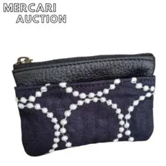 ミナペルホネン/tambourineタンバリンネイビー/本革黒スマートキーコイン