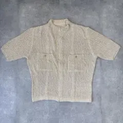 【日本製】セシオセラ 麻混 ハーフジップ サマーニット M ベージュ レトロのサムネイル