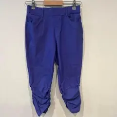 【双葉商事】クロップド丈パンツ パープル　シャーリングギャザー ストレッチ