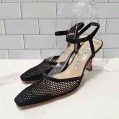 美品 ペリーコ パンプス アンクルストラップ メッシュシューズ 24.5 黒のサムネイル
