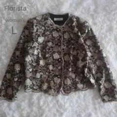 Florista 花柄ジャガードノーカラージャケット L