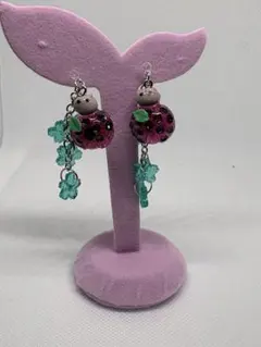 ハンドメイド てんとう虫イヤリング