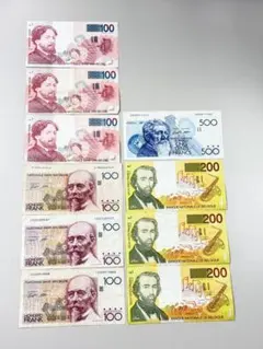 旧紙幣 世界の紙幣 フランス紙幣 500フラン 200フラン 100フラン 8枚