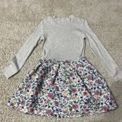 グレー花柄長袖ワンピース 12ans