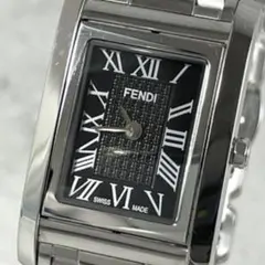 新品電池】FENDI ズッカ柄 シルバー ローマン スクエア 黒文字盤 時計