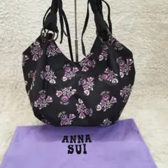 美品 ANNA SUI トートバッグ 花柄 ブラック 取外可能ポーチ A4肩掛のサムネイル