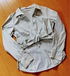 ZARA BASIC ストライプ　長袖シャツ 前結び　リボン　Mサイズ