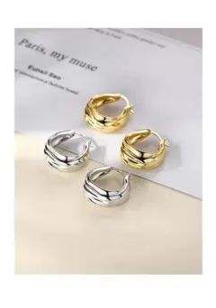 ウェーブデザイン フープピアス ゴールドorシルバー S925