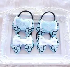 SALE(249) ゆめかわ 4点セット ヘアゴム♡ ハンドメイド リボン 水色