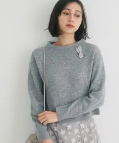 ANAYI アナイ ウールカシミヤリボンビジュープルオーバー 38