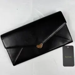 美品 ポールスミス レザー 長財布 ハート ロゴ型押し ファスナー ホック 黒