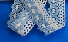 R72　色レース　２５ｍｍ巾　サックスｘオフ白　１０ｍ巻