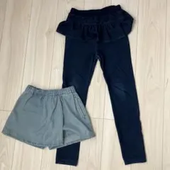 ダークブルー フリル付きパンツとデニムスカート風パンツ